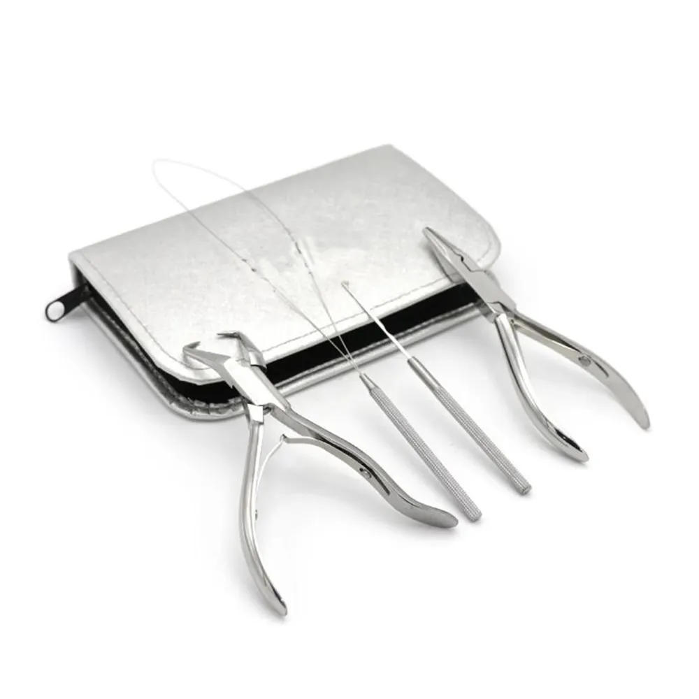 Silver Micro Ring Tool Kit Extension Tools Stainless Steel Loop Tool Hook Needle Hair Extension Pliers Kit