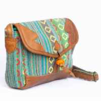 Sac bandoulière vintage pour femme en coton Gheri fait main du Népal, broderie, motif chaînes et fils, fermeture éclair, sangle unique