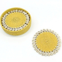 Sous-verres ronds en rotin avec coquillages, tapis à boissons naturels minimalistes pour la décoration de la maison scandinave moderne, pour le café, le thé, la protection du bureau