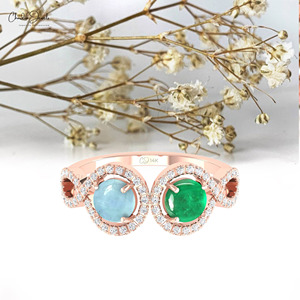 แหวนแต่งงานเพชรสีทอง14K พลอยมรกตและพลอยสีฟ้า0.45ชิ้นไม่เหมือนใครสินค้าไม่เหมือนใคร - Product Image 3