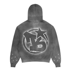 Sudadera con capucha y cremallera holgada de gran tamaño con diamantes de lujo personalizados, ropa de calle Vintage, sudadera con capucha con diamantes de imitación de peso pesado para hombres - Product Image 6