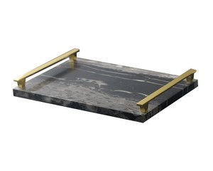 Plateau de service en marbre fait main gris foncé avec poignée en métal Plateau de service de table en gros nouveau design - Product Image 1