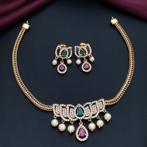 <b>Lotus</b> Style Best Quality With Matte Finish Stones Look Designer Necklace Set With Earrings For Special Occasion Wear For Women - Product Image 1