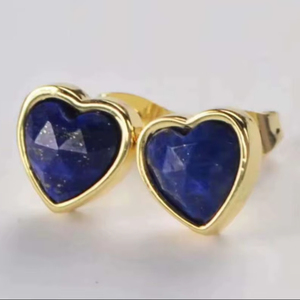 Bague tendance 2025, artisanale, en argent sterling 925 plaqué or, vintage, paire intelligente, forme de cœur, pierres de lapis-lazuli, 10 mm, pour femmes - Product Image 1