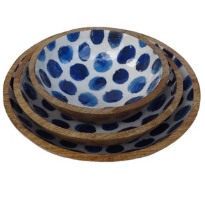 Bols à salade ou bols de service en bois émaillé à motifs de points, très demandés, pour pâtes, nouilles, aliments, salades, en bois de mangue - Product Image 1