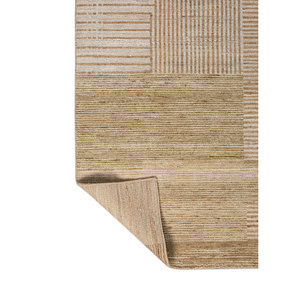 Tapis en laine noué à la main Blythe beige et marron, motif géométrique, tapis de salon pour entrée et couloir, design puzzle pour adolescents - AKWJ-1018 - Product Image 5