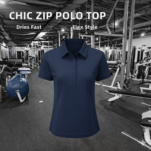 Pull en maille à col polo court pour femmes, été, demi-zip, respirant, manches courtes, vente en gros - Product Image 4