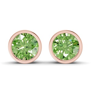 Pendientes de Diamantes Cultivados en Laboratorio, Corte Redondo, Bisel Clásico Verde Lagoon Ocean, 1 Ct Tw, Claridad VS, Oro Rosa de 14K, Color Fantasía, Tono Costero - Product Image 2