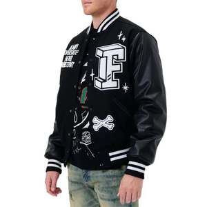 Chaquetas universitarias bordadas para hombre con manga de cuero genuino 100% disponibles en todos los tamaños y colores - Product Image 2