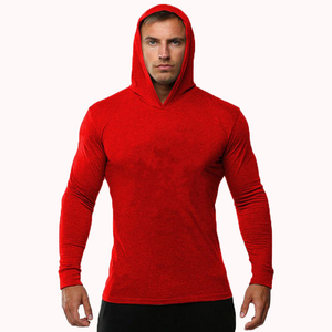 Verano fino manga larga con capucha tamaño europeo hombres Fitness deportes ocio correr entrenamiento gimnasio 100% algodón suéter nuevo - Product Image 5