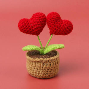 Cross-Border Knitted <b>Wool</b> Heart Potted Plant Artificial Desktop Study Decoration Small Valentine's Day Textile Fabric <b>Craft</b> - Product Image 3