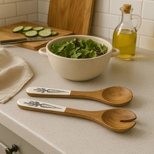 Carrot Printed <b>Wooden</b> <b>Spoon</b> & Fork in Multi Color Set of 2 at Best Price For Hotel & Restaurant Use - Product Image 1