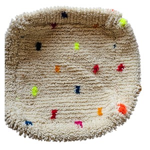 Pouf rectangulaire marocain artisanal, crème et bleu à motif à carreaux, style bohème, 100% coton, multifonctionnel - Product Image 3