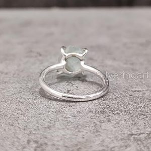Anillo de Plata de Ley 925 con Piedra Preciosa de Aguamarina Natural, Anillo de Banda con Engaste de Puntas, Joyería Hecha a Mano para Navidad, Piedra de Nacimiento de Marzo - Product Image 6