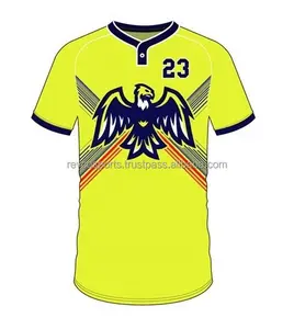 Zwei Knopf gelb sublimiert Baseball-Trikot benutzer definierte Team gewebte Patches Logo Softball-Trikot modische Baseball-Shirts