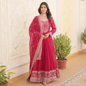 Último diseñador Faux Georgette bordado secuencia trabajo Anarkali Vestido por FabZone - Product Image 1