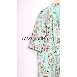 Chaqueta Kimono con Cuello en V, Estilo Kantha Floral, Hecha a Mano, Suave y Lujosa, 100% Algodón, Corta, para Primavera, Invierno, Fiestas - Product Image 3