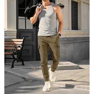 Poches zippées conique piste athlétique Slim Fit Anti-rides hommes pantalons de survêtement pantalons Anti-rides, pantalon homme, pantalon teint uni - Product Image 4