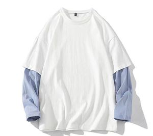 T-shirt streetwear personnalisé T-shirt en coton délavé à l'acide sérigraphie surdimensionnée double couche à manches longues T-shirt à manches doubles pour hommes - Product Image 1