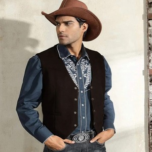 <b>Canvas</b> Waterproof Vest Men's Leather Suit Casual Western Cowboy Waistcoat Custom <b>Colour</b> Prom Man Clothing Punk Sleeveless Jacket - Product Image 1