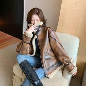 Veste à carreaux en flanelle doublée de laine d'hiver pour femmes avec bouton à capuche veste à manches longues femmes pull manteau veste de style moto - Product Image 3