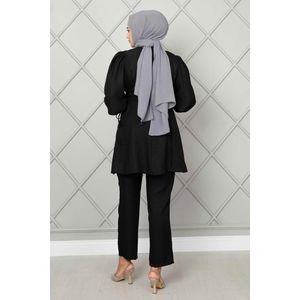 ชุดฮิญาบผ้าลินินแบบผูกข้าง2ชิ้นสีดำ - Product Image 4