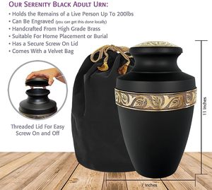 Urnes de crémation décoratives pour cendres humaines Urnes funéraires féminines et masculines adultes-Mémorial gravé à grand motif de vie noir - Product Image 3