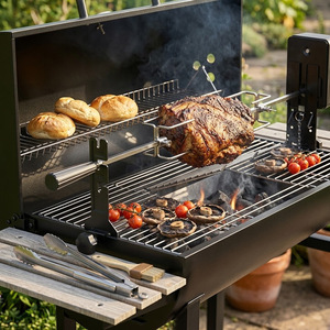 Barbecue fumoir à charbon de bois certifié CE ETL <span class=keywords><strong>GS</strong></span> avec rôtissoire électrique en option, personnalisation OEM, vente en gros directe usine - Product Image 3