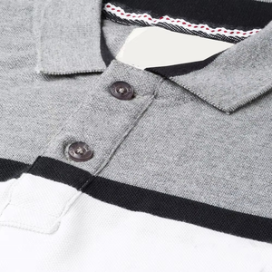 Polo en tricot à manches courtes rayé gris et blanc pour homme, coupe classique, col boutonné, style décontracté - Product Image 6