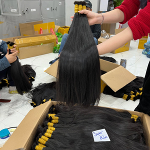 Cabelos 100% humano crudo vietnamita Remy Natural sedoso recto Virgen sin procesar máquina de extensión a granel doble trama 100 gramos - Product Image 1