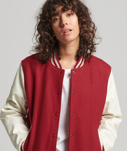 Vente chaude des femmes rouge Varsity Bomber Jacket College Letterman Jacket avec poignets côtelés et ourlet tricoté - Product Image 2