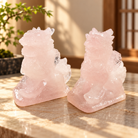 Figurine Qilin en Quartz Rose, Bête Gardienne en Cristal Sculptée, Décoration d'Intérieur, Pierre de Guérison, Cadeau de Collection