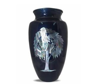 Urne de crémation pour adultes en nacre incrustée faite de MOP formant un arbre de vie sur fond bleu brillant - Product Image 2