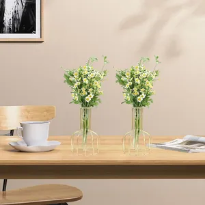 Vase à fleurs moderne et élégant en tube de verre en métal pour la décoration de table du salon à la maison pour le mariage - Product Image 3