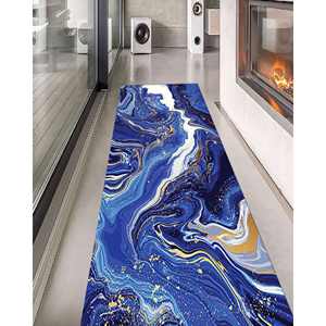 Tapis imprimé marbre bleu marine, décoration élégante pour la maison, grande taille, avec tapis à poils doux - Product Image 1