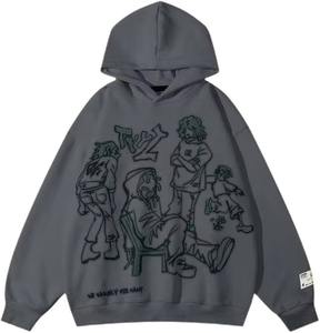 Estilo de moda Y2K Sudadera con capucha de gran tamaño con hombros caídos para mujer serigrafiada en la parte delantera y trasera capucha cálida y acogedora para mujer - Product Image 4