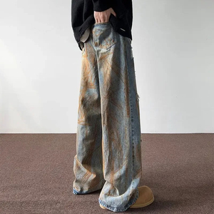 2025 Hip Hop Casual Jeans New Men's Vintage Side Striped Straight Acid Wash Baggy Canvas <b>Trousers</b> 100% Cotton OEM Service - Product Image 4