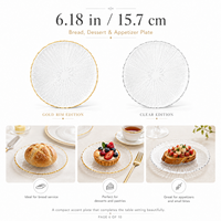 Assiettes de présentation en verre à bord doré, lot de vaisselle de mariage en cristal transparent côtelé, assiettes de dîner à louer, vente en gros directe d'usine, décoration de table de luxe