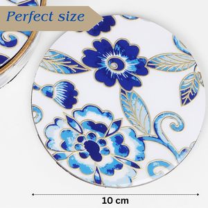 Ensemble de 6 sous-verres durables de 10 cm de diamètre bleu blanc tasses anti-taches accessoires de décoration de table longue durée - Product Image 6