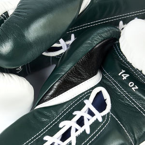 Winning Customized Brand New 14oz Boxing MS Training <b>Gloves</b> - White Dark <b>Green</b> Lace - Product Image 3
