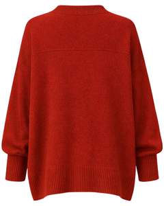 Customized Rust Red <b>Womens</b> Oversized Knit Sweater V Neck Button Cuff Design Soft Winter Pullover Casual Loose Fit Fashion Top - Product Image 6