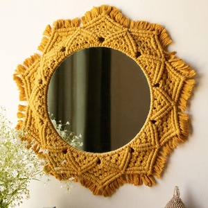 Artisan fait à la main macramé miroir tenture murale décorative Boho coton corde Art pour moderne minimaliste maison décoration murale Accent - Product Image 2