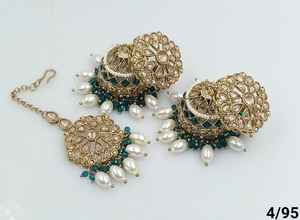 <b>INDIAN</b> WHOLESALE LATEST DESIGN CHANDELIER and ARTIFICAL EARRINGS WITH PEARL and MANGTIKKA <b>SET</b> for WOMEN and GIRLS - Product Image 3