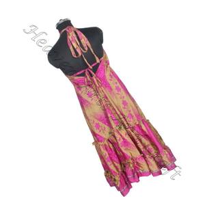 Nueva moda de playa europea, ropa de mujer, Sari Vintage Vestido de playa de seda, vestido de cena elegante para mujer, vestido de noche sin mangas - Product Image 4