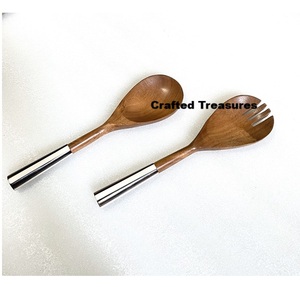 Eco friendly Wood & Resin cutlery Salad Server Set Resin Handle Spoon And Fork Set <b>For</b> Kitchenware & Dinnerware <b>Decoration</b> <b>Item</b> - Product Image 3