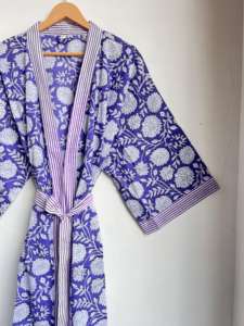 Kimono de algodón hecho a mano, Kimono Floral de algodón, albornoz ligero, de algodón suave Kimono, bata estampada en bloque, ropa de salón - Product Image 4