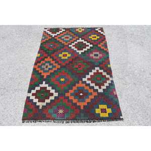 Turkish 3.37x5.2 ft Rug, Kilim Vintage Rug, <b>Red</b> Patchwork Rug <b>Wool</b> - Product Image 1