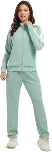 Femmes décontracté Gym Jogging costumes à manches longues complet fermeture éclair survêtement ensemble poches bouton décoration toile tissu 2 pièces tenues - Product Image 3