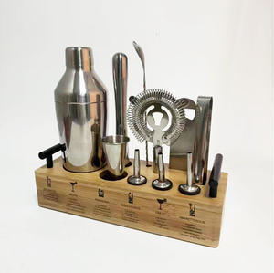 Chuyên Nghiệp <span class=keywords><strong>Barware</strong></span> Công Cụ Bằng Gỗ Đứng Thép Không Gỉ Bartender <span class=keywords><strong>Set</strong></span> 11Pcs Thanh Phụ Kiện Cocktail Shaker <span class=keywords><strong>Set</strong></span> Cocktail Kit - Product Image 1