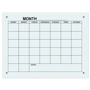 Pizarra blanca de vidrio, tablero de tiza de fabricación en seco, calendario de pared borrable mensual, gran pizarra semanal, tablón de anuncios